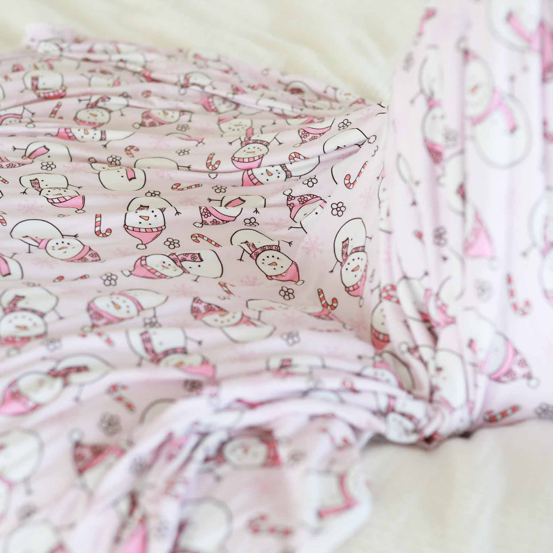 pink snowman blanket for kids christmas