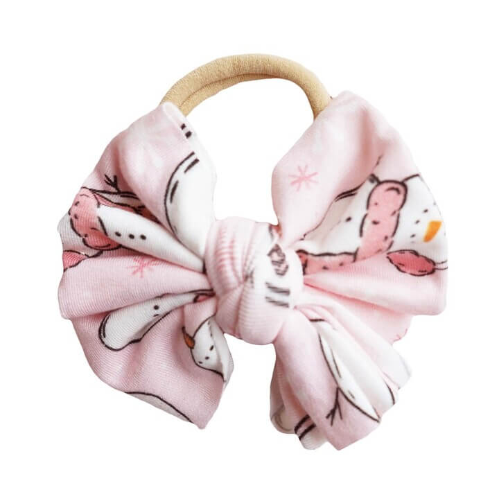 pink snowman knit bow headband 