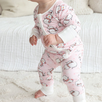 pink snowman pajama romper for toddlers