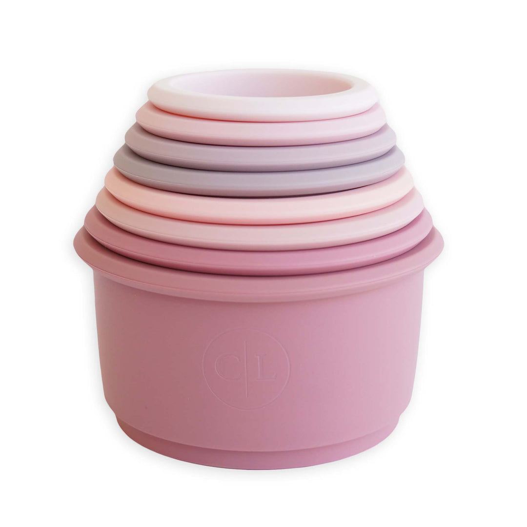 pink silicone stacking cups for kids 