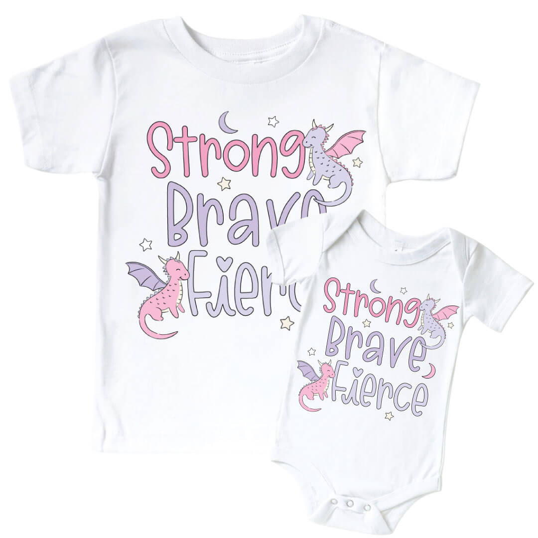strong, brave, fierce graphic tee and bodysuit