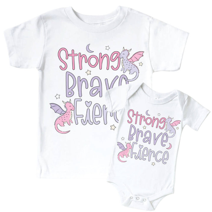strong, brave, fierce graphic tee and bodysuit