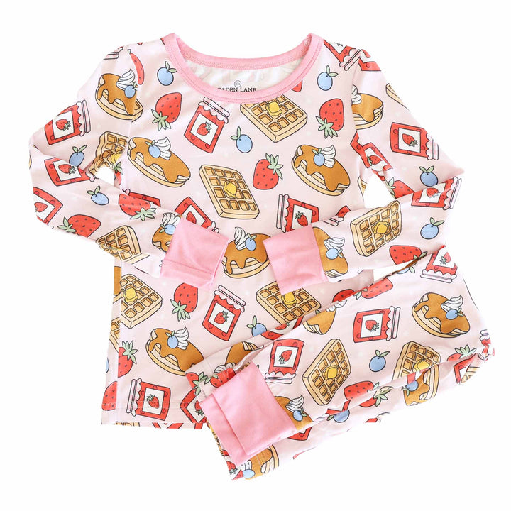 pink sweet stacks two piece pajama set for girls sibling matching pajamas 