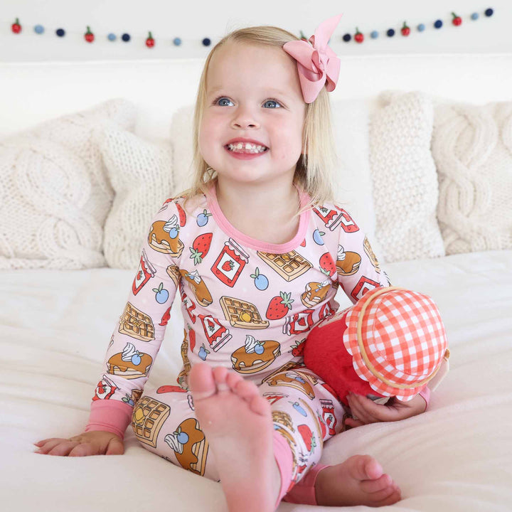 pancake, waffle, fruit and jam two piece pajama set for girls