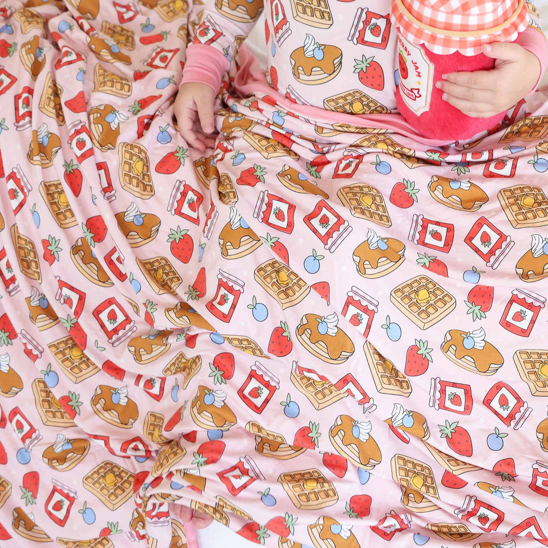 pink breakfast food double sided bamboo blanket for girls 
