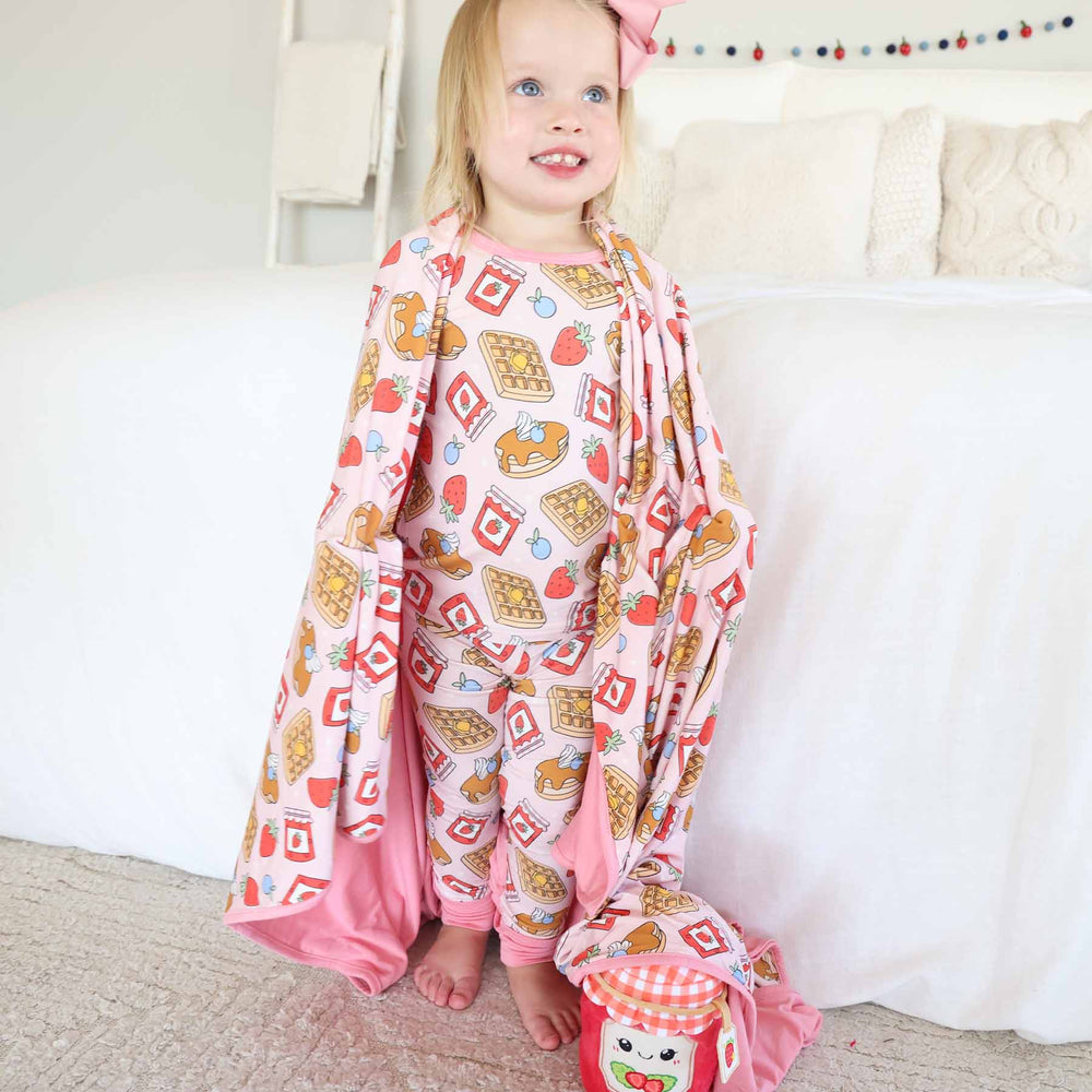 pink breakfast bamboo blanket for girls 