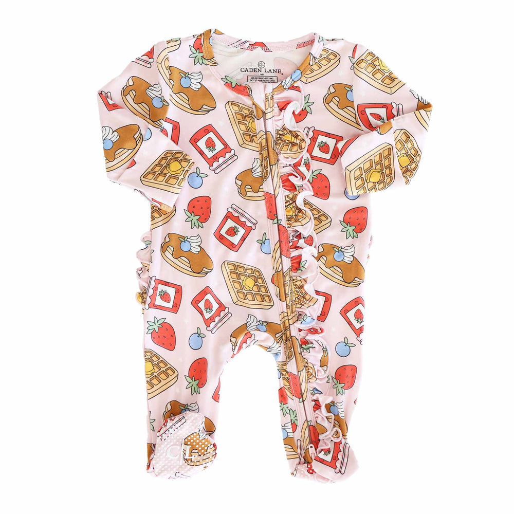pink breakfast themed ruffle zipper footie for girls 