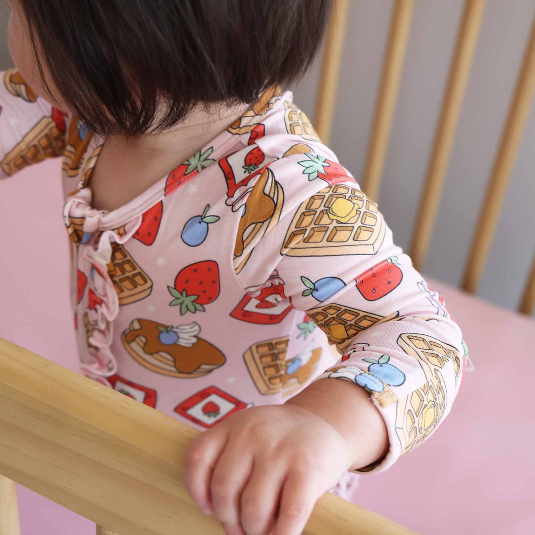 sweet stacks pink bamboo viscose ruffle zipper footie for baby girls