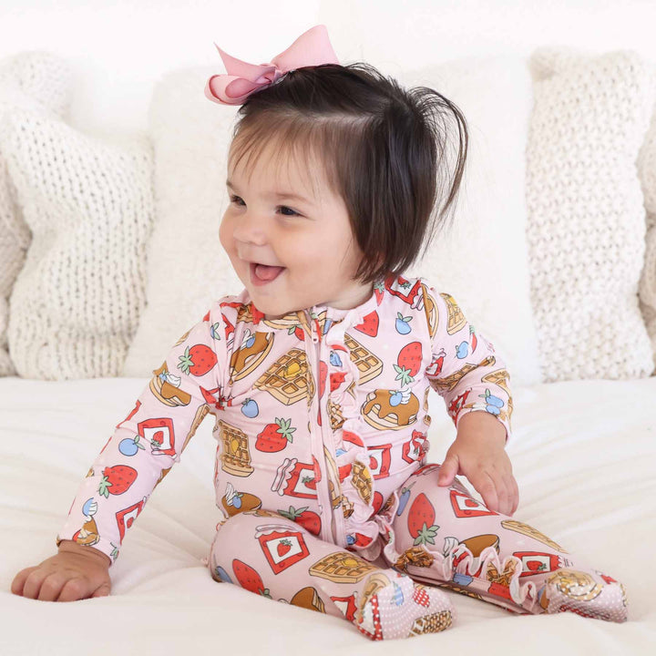 breakfast themed baby footie pink