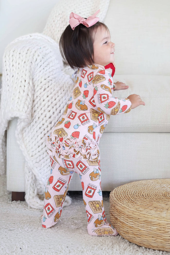 Sweet Stacks Ruffle Zipper Footie | Pink