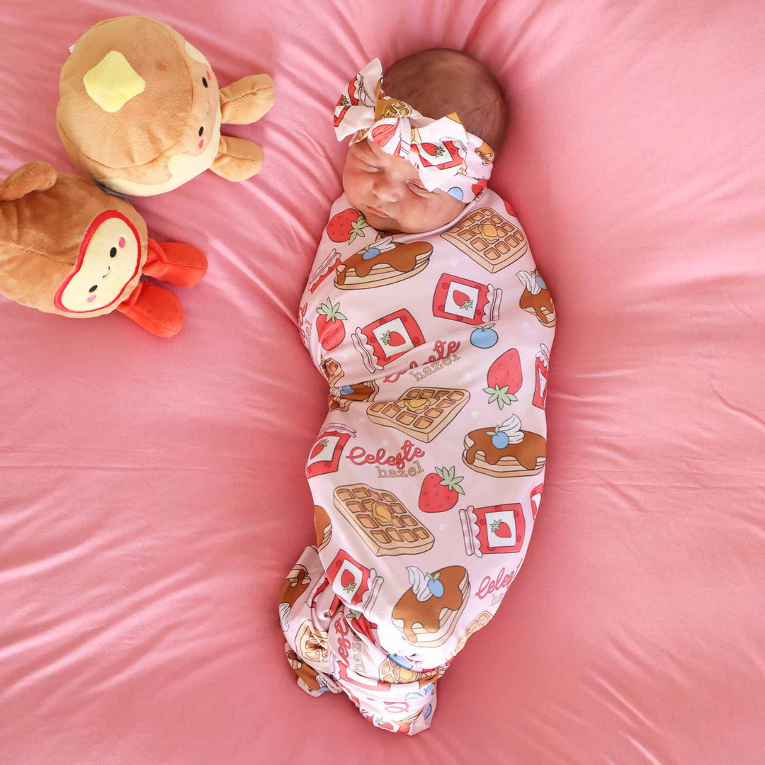 pink sweet stacks personalized swaddle blanket for girls 