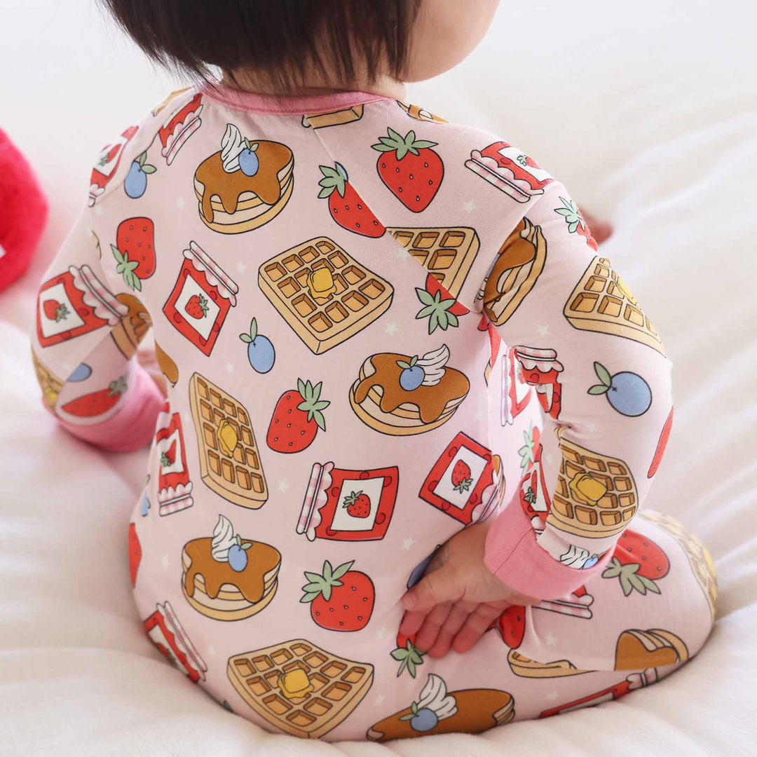 sibling matching pajamas breakfast themed pink