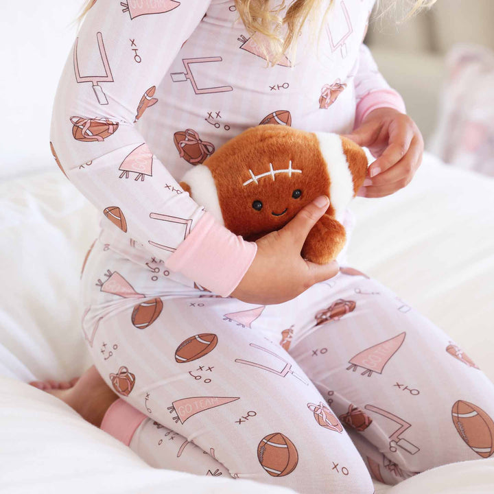 pink tiny touchdowns pajamas for girls two piece set 