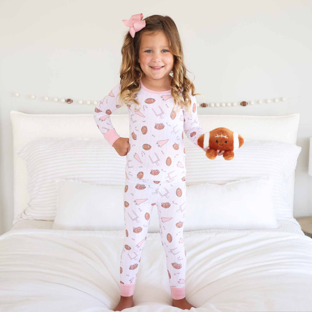 pink tiny touchdowns pajamas for girls two piece set 