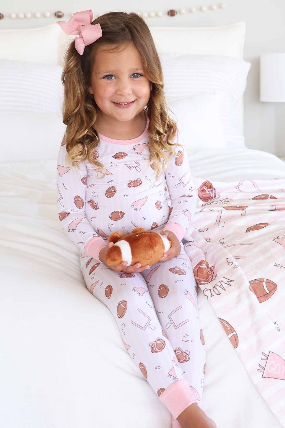 Tiny Touchdowns Two Piece Pajama Set | Pink