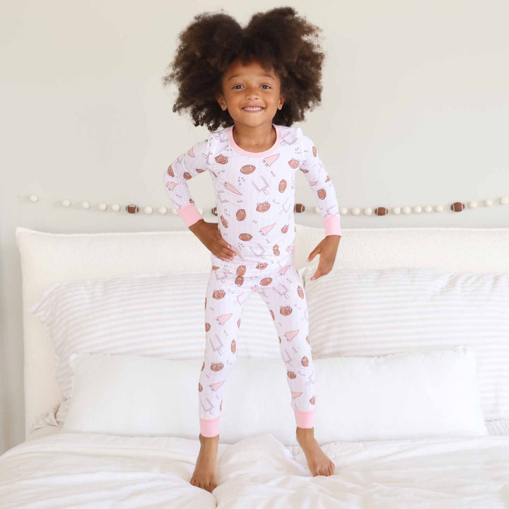 caden lane girl football two piece pajama set 