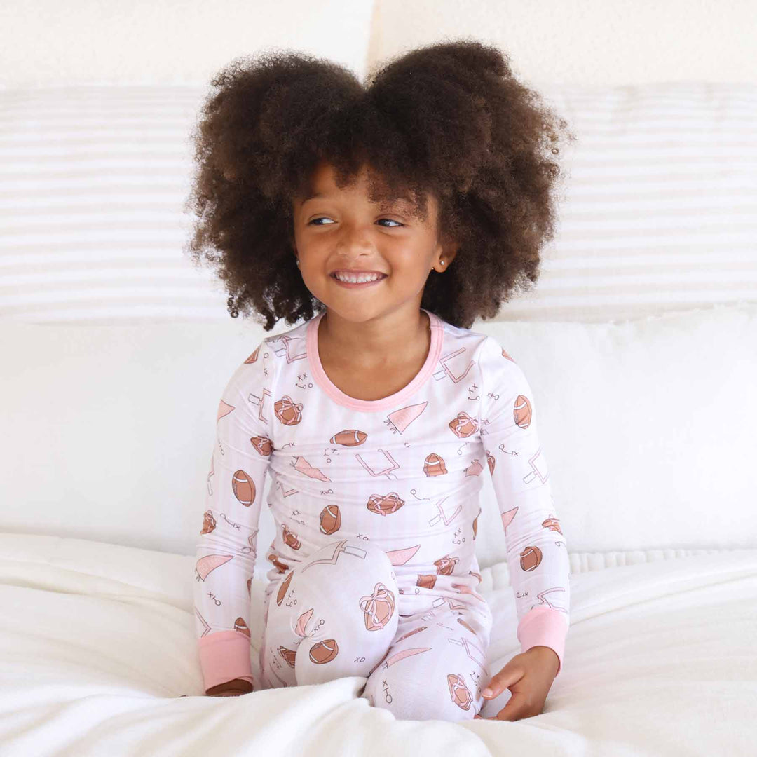 pink tiny touchdowns girls pajama set 