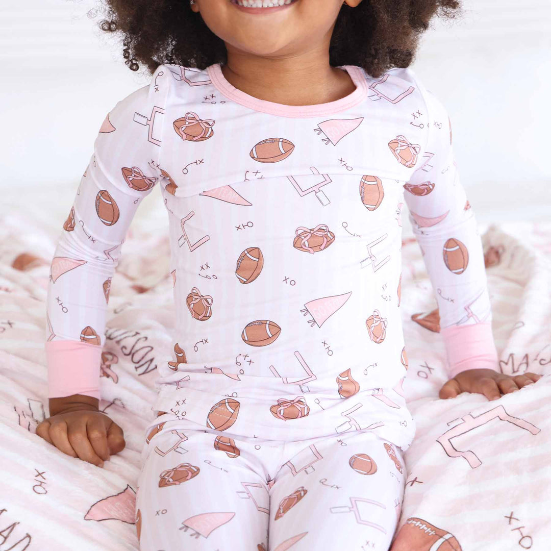 pink tiny touchdown bamboo viscose two piece pajama set for girls 
