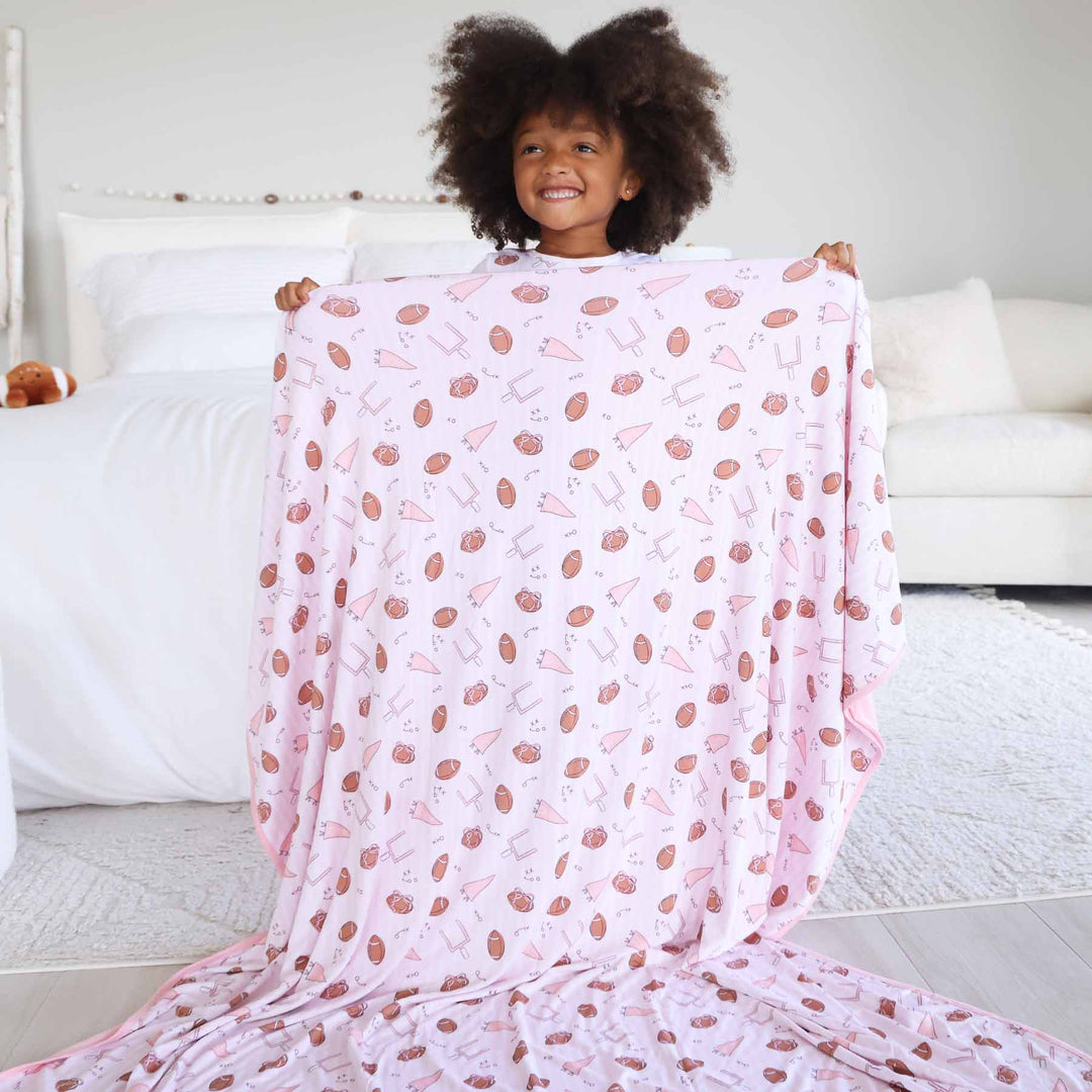 pink tiny touchdowns bamboo blanket for girls 