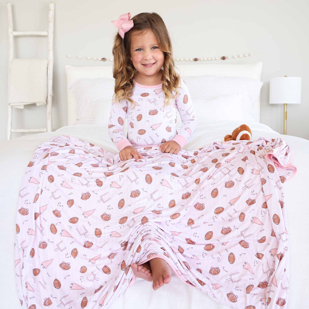 tiny touchdowns double sided bamboo blanket for girls 