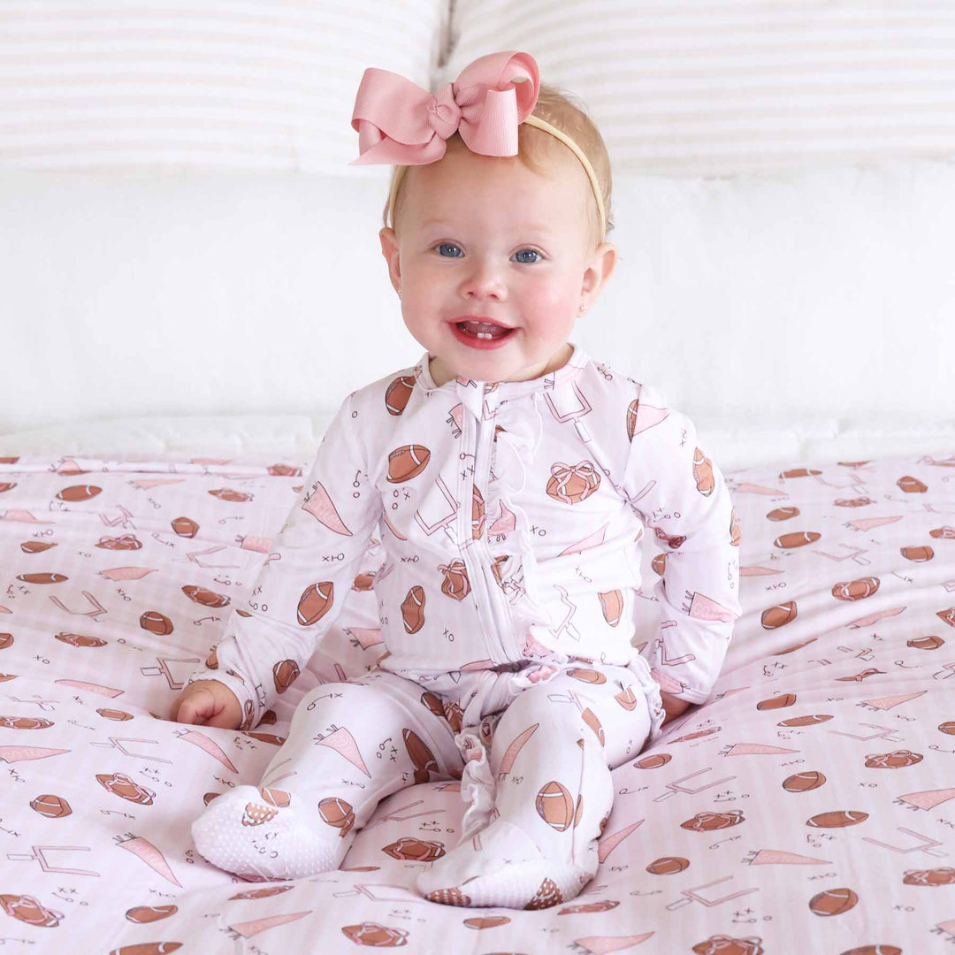 caden lane pink football ruffle footie