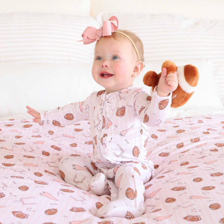 baby girl pink ruffle zipper footie football