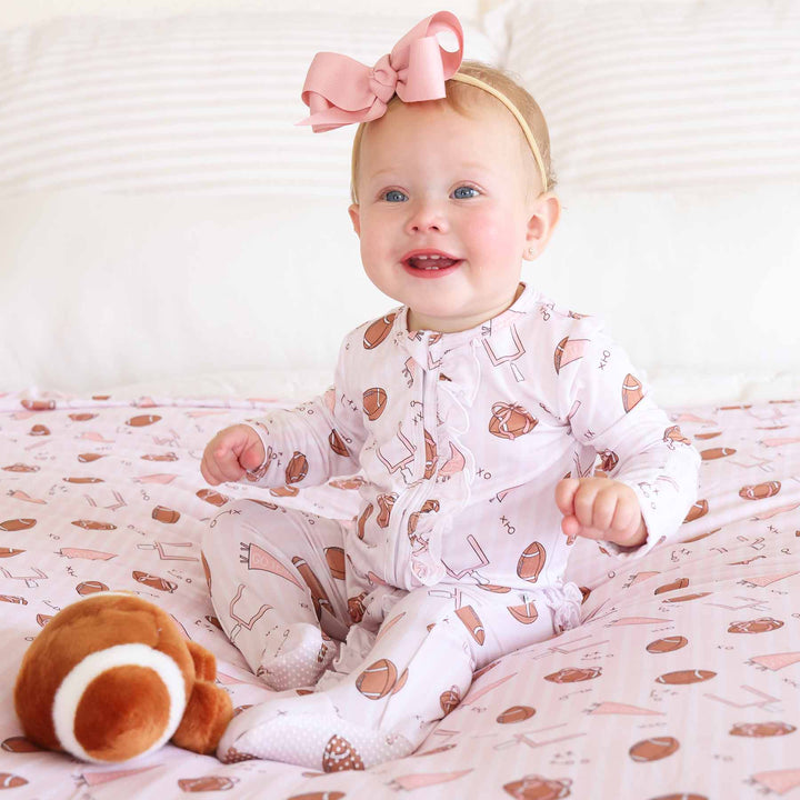 pink tiny touchdown ruffle footie 