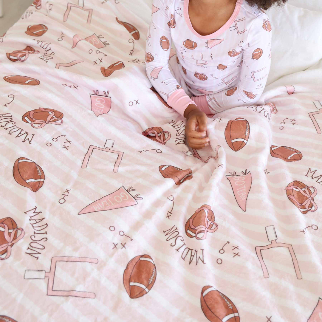 girly football personalized name blanket for kids 