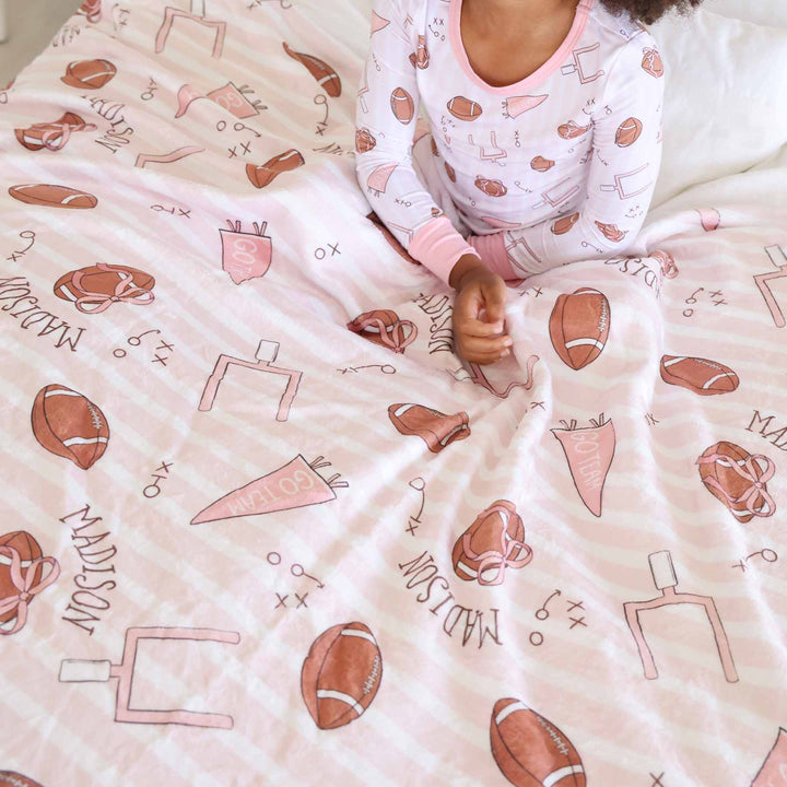 girly football personalized name blanket for kids 