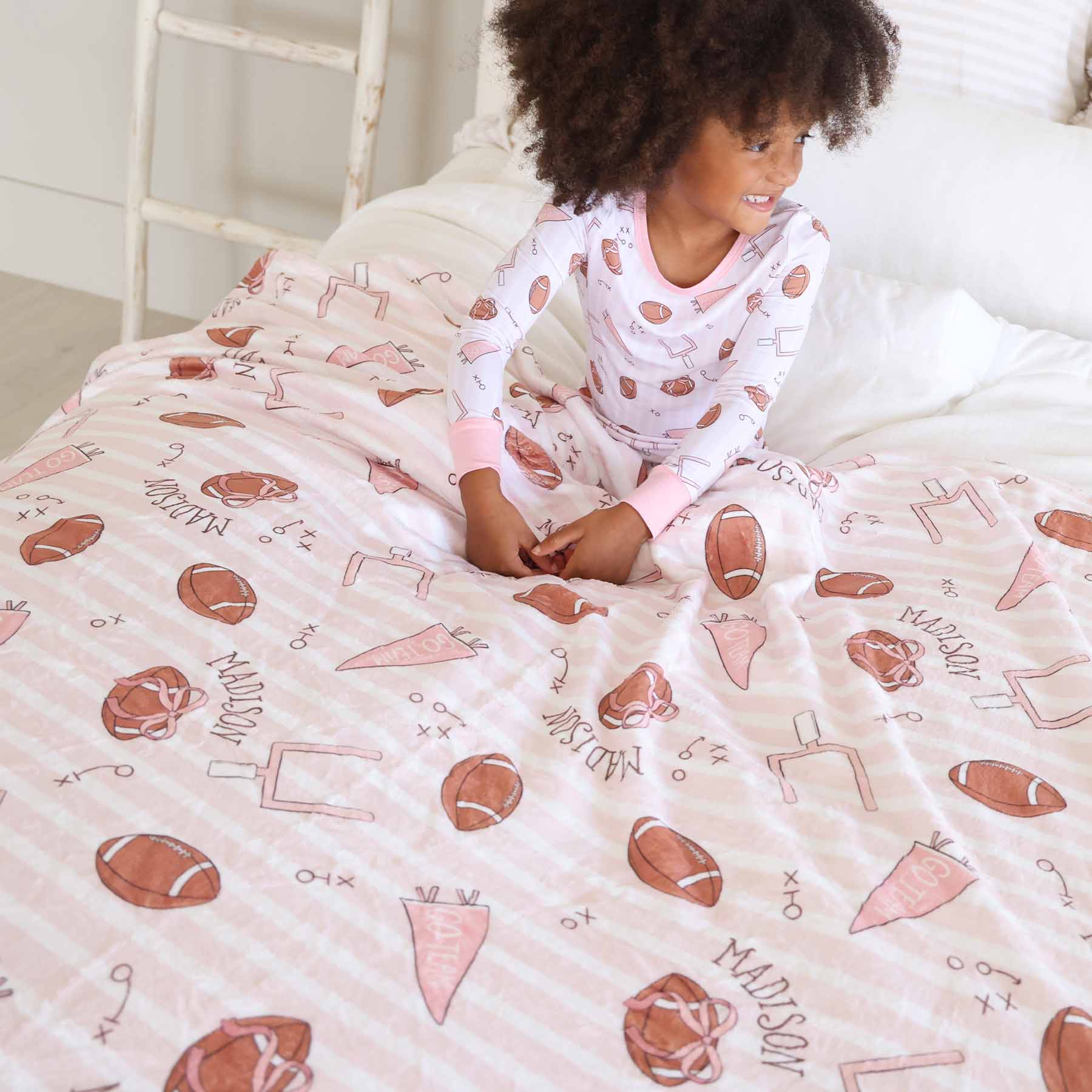 Tiny Touchdowns Personalized Kids Blanket | Pink