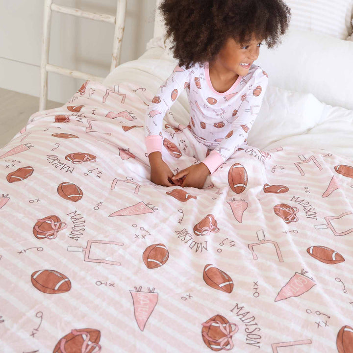 tiny touchdowns personalized blanket for girls