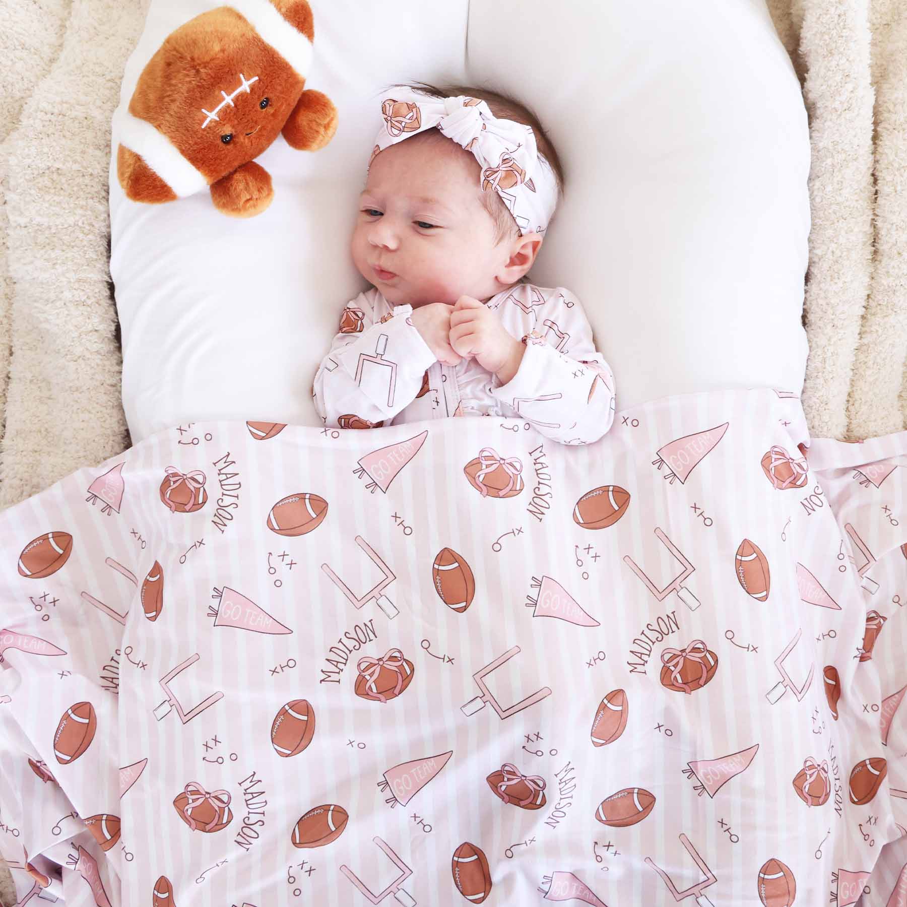 Tiny Touchdowns Personalized Swaddle Blanket | Pink