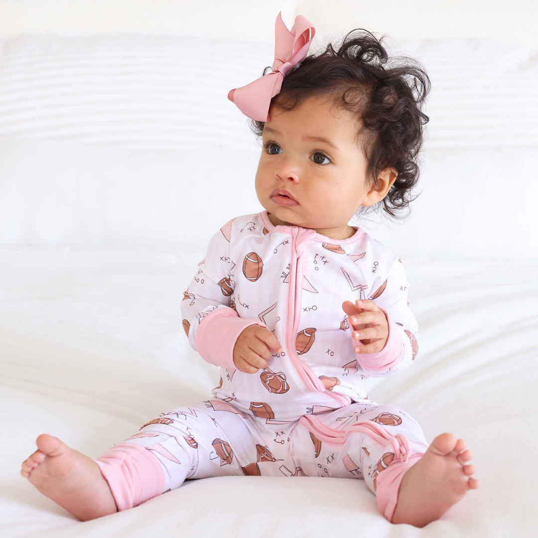 pink tiny touchdowns convertible zip romper pajama 