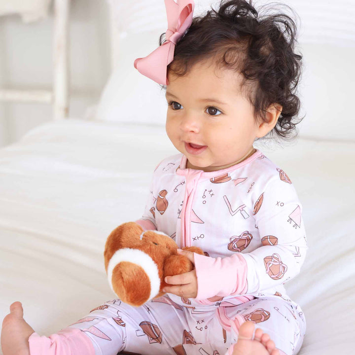 girly football pajama romper 