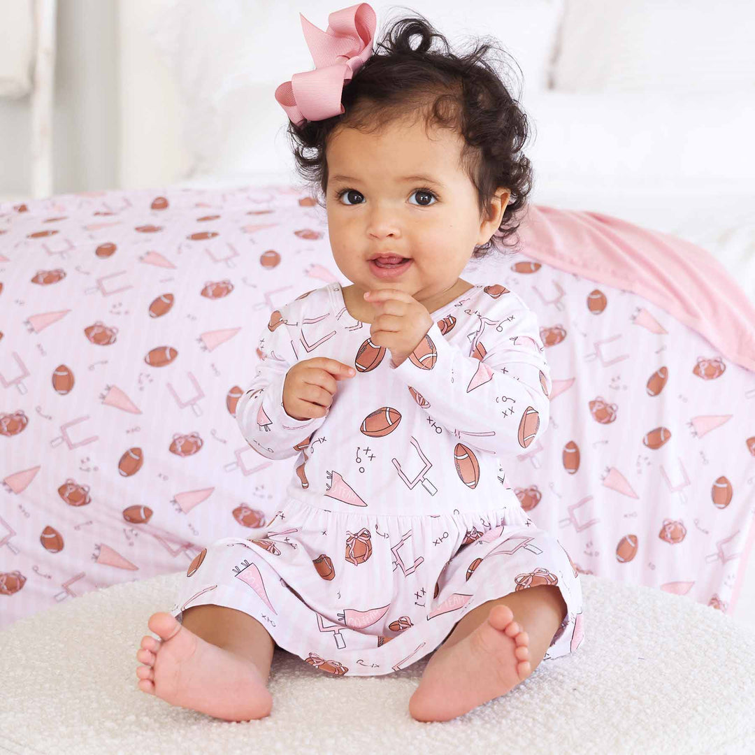 long sleeve skirt bodysuit for girls tiny touchdowns 