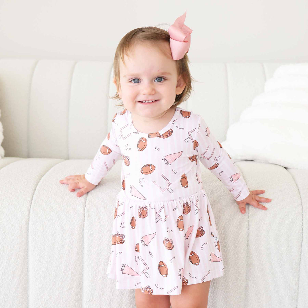 pink tiny touchdowns skirt bodysuit for girls with long sleeves 