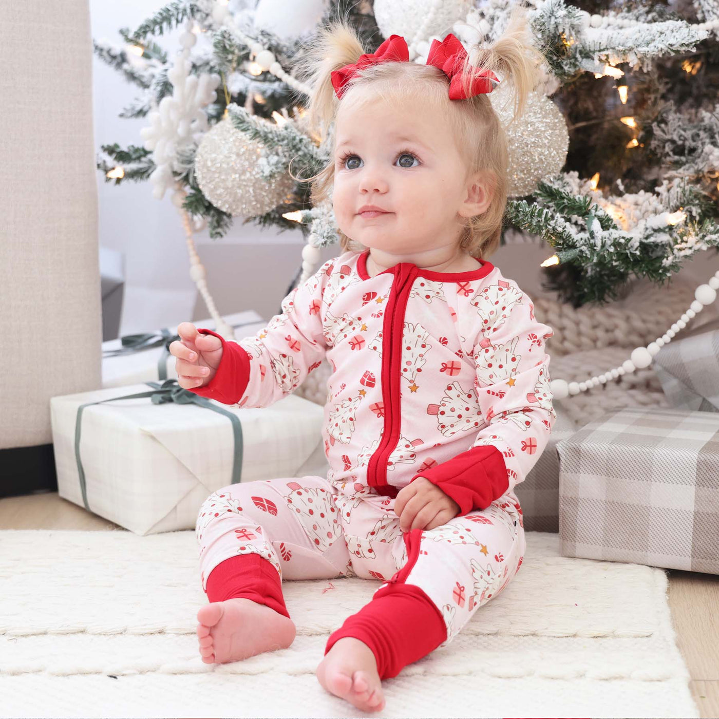 pink christmas tree romper for babies 