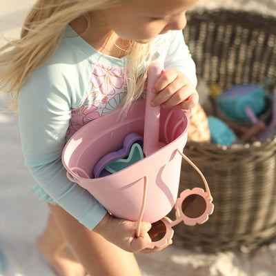flamingo pink beach bucket with sand molds for kids 