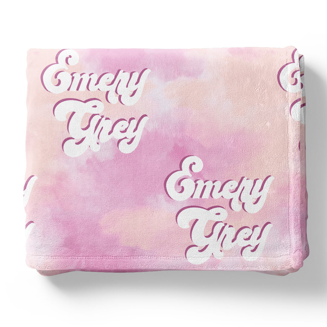pink and peach tie dye blanket personalized