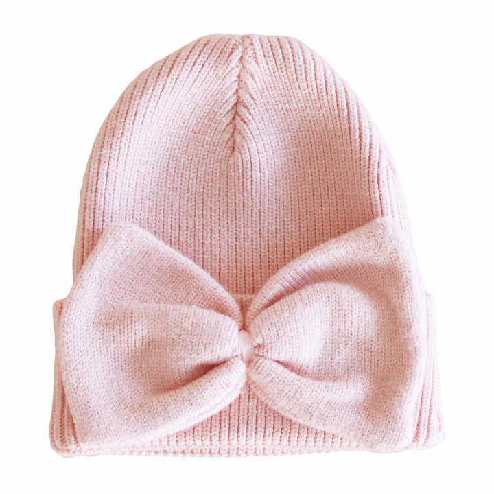 Knit Newborn Bow Beanie | Baby Pink