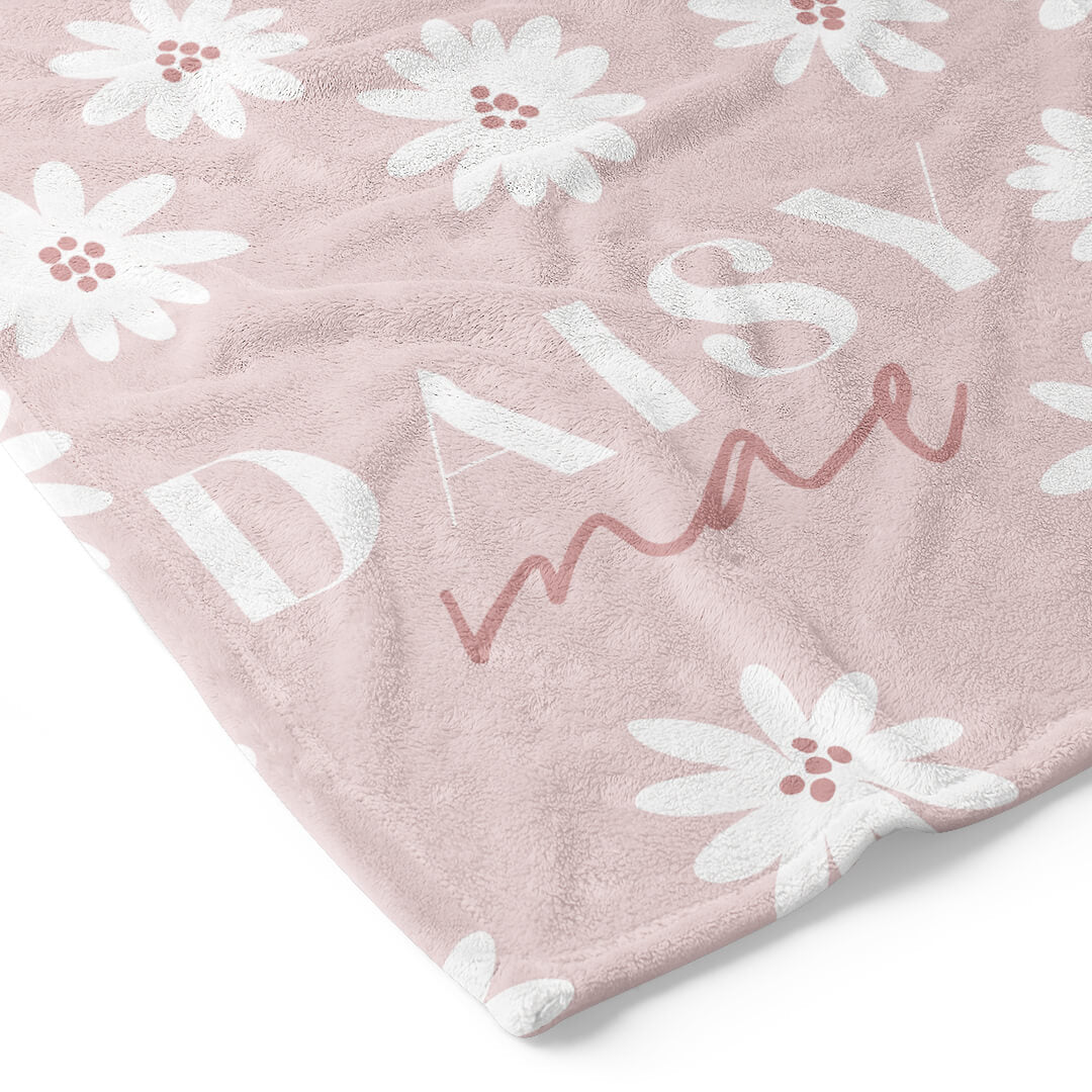 pink personalized kids blanket with pink flowers 