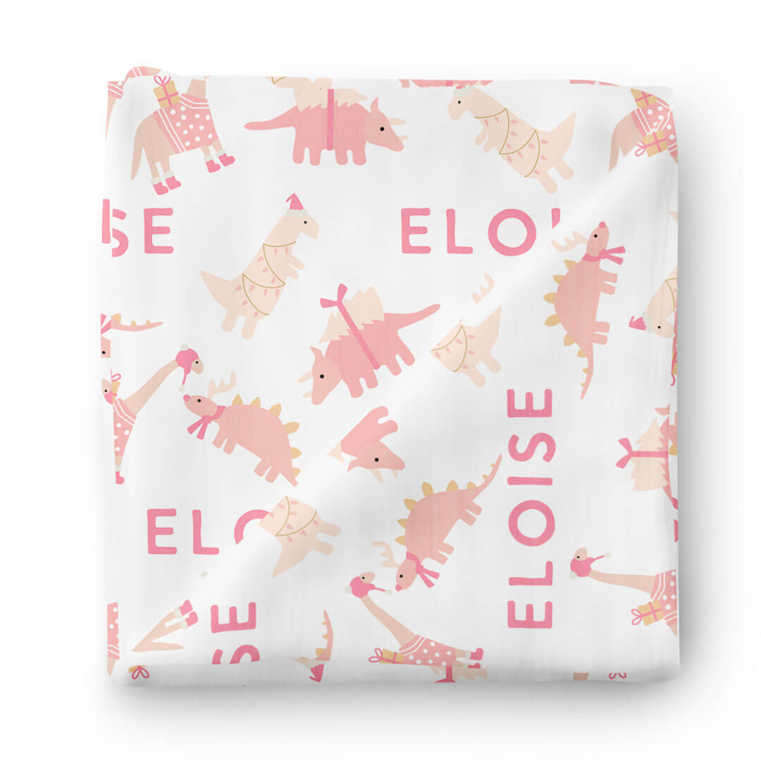 personalized swaddle blanket pink dinos