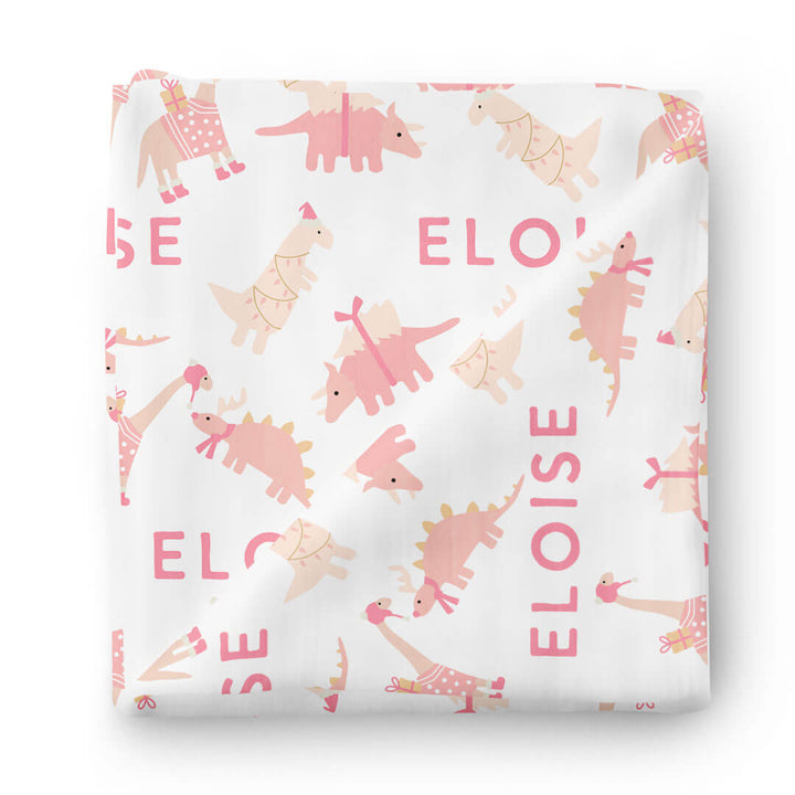 personalized swaddle blanket pink dinos