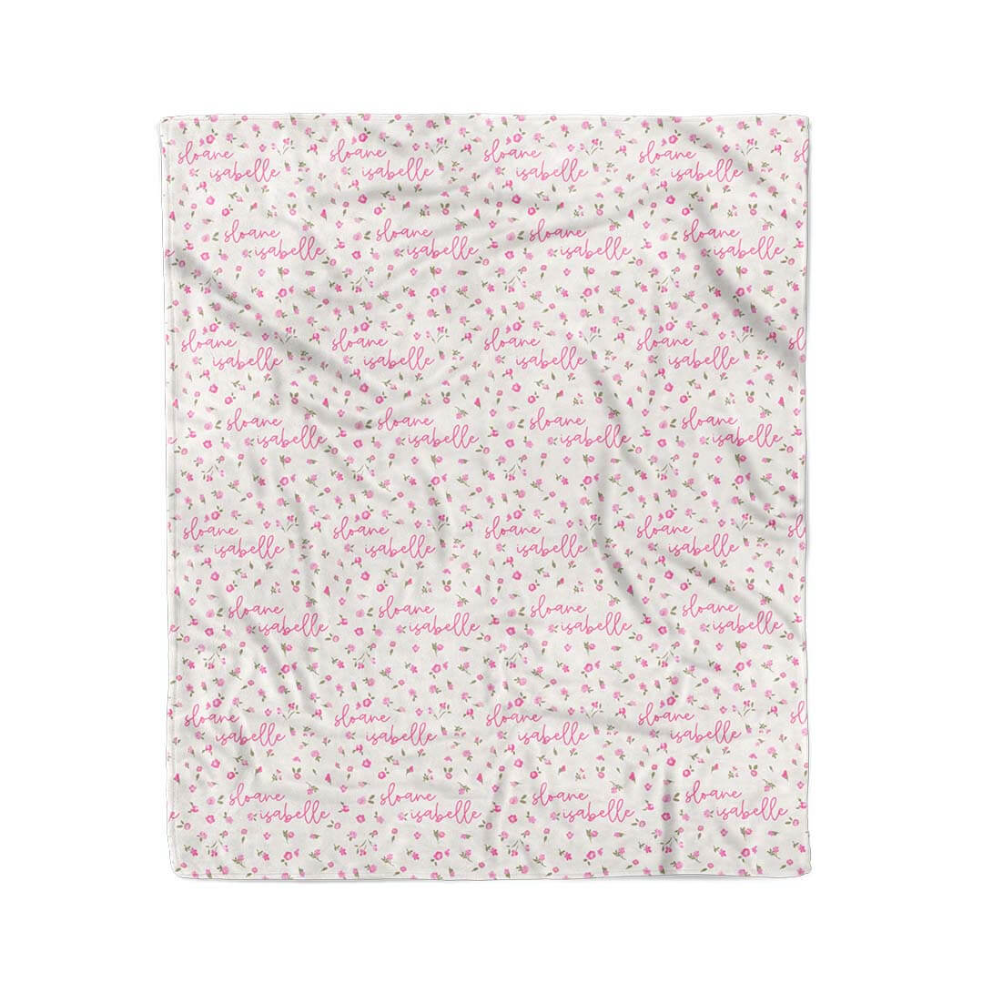 pink floral personalized kids blanket 