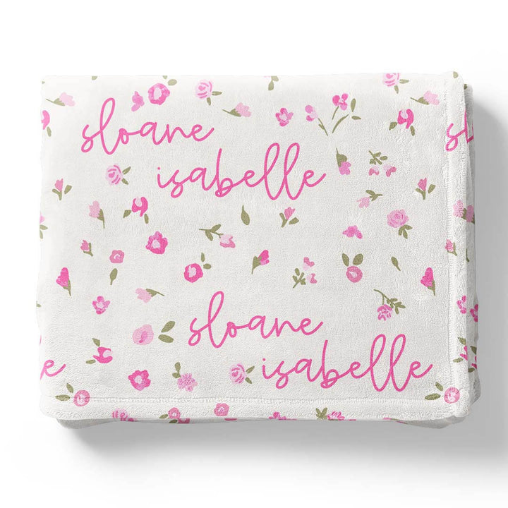 pink floral personalized kids blanket 