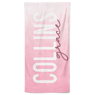 pink ombre personalized kids beach towel 
