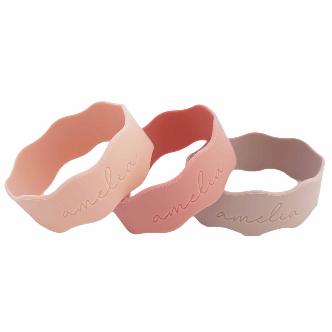 muted pink script personalized silicone bottle labels 