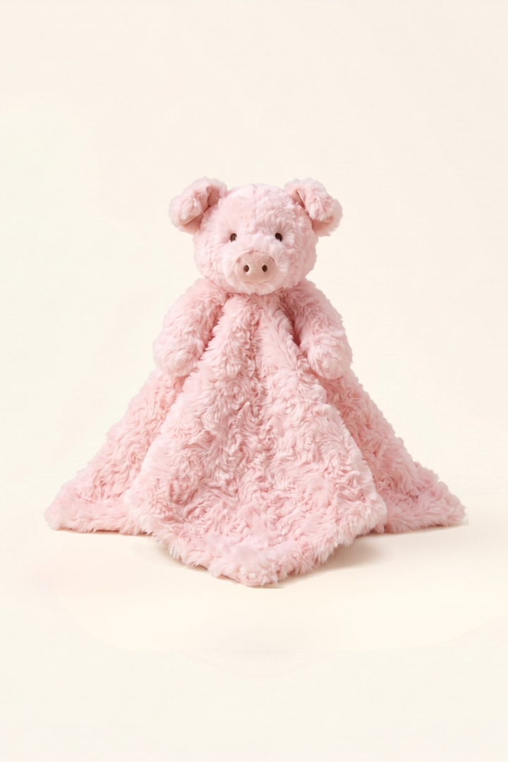 Caden Lane Piper the Pig baby security blanket lovey, pink plush pig stuffed animal with soft blanket corners