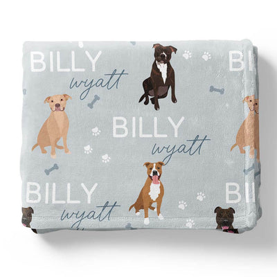 blue personalized kids blanket pit bull 