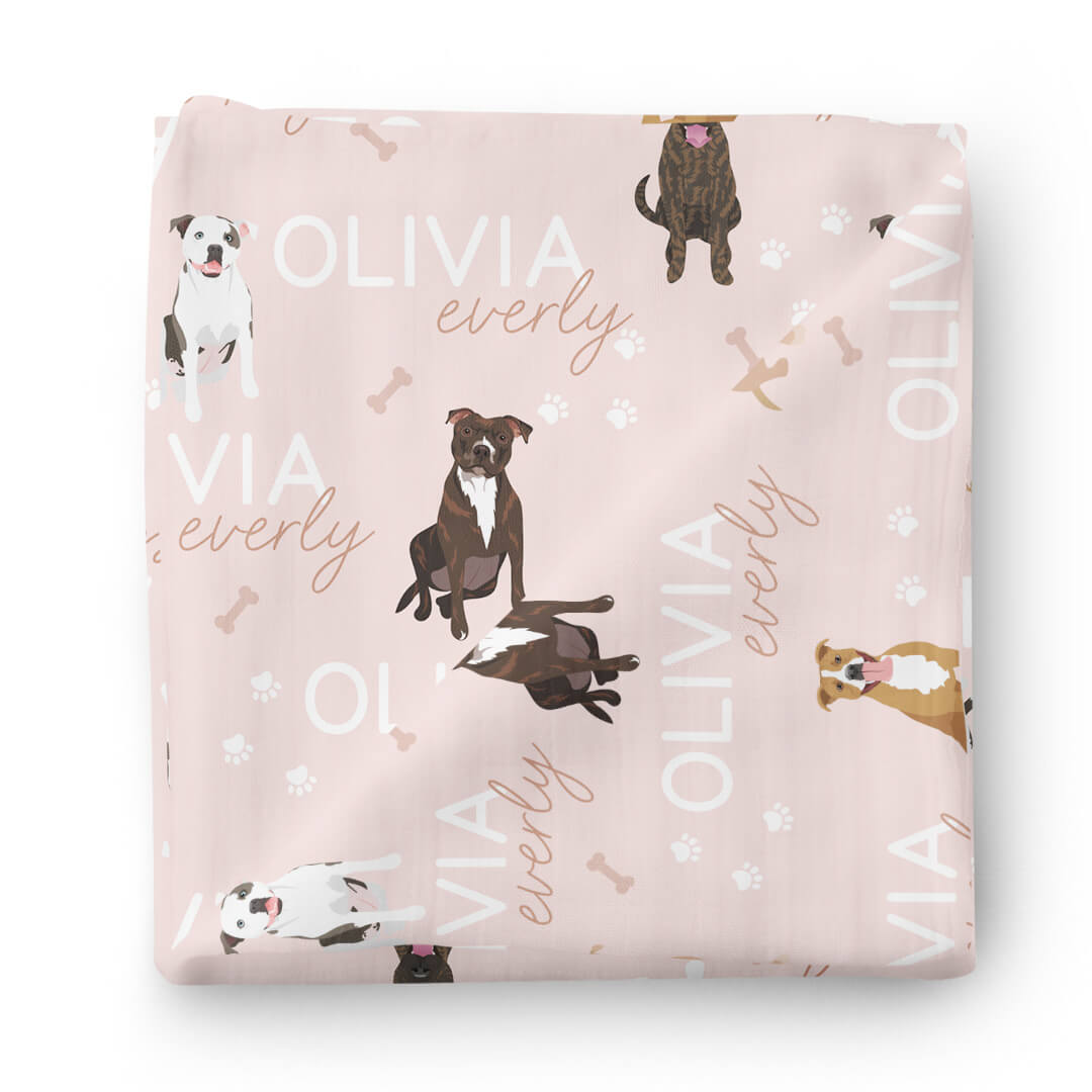pink personalized swaddle for babies with pit bulls 